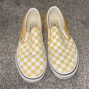Super cute yellow and white checkered print vans